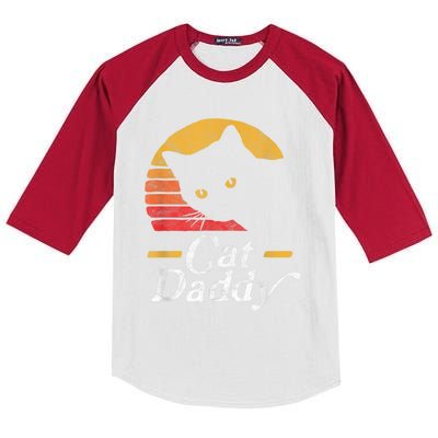 Cat Daddy Vintage Eighties Style Cat Retro Distressed Kids Colorblock Raglan Jersey