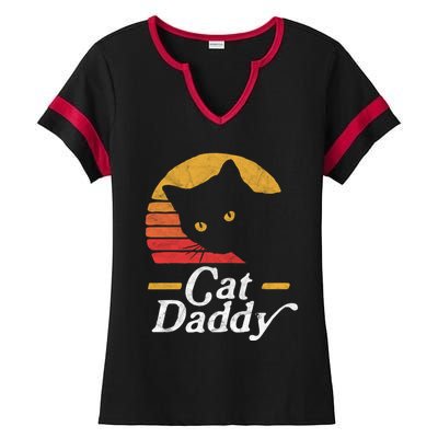 Cat Daddy Vintage Eighties Style Cat Retro Distressed Funny Gift Ladies Halftime Notch Neck Tee