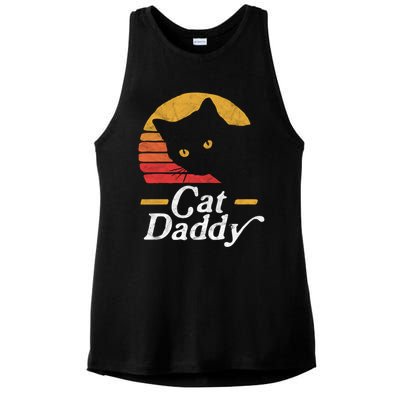 Cat Daddy Vintage Eighties Style Cat Retro Distressed Funny Gift Ladies PosiCharge Tri-Blend Wicking Tank