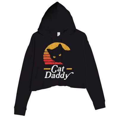 Cat Daddy Vintage Eighties Style Cat Retro Distressed Funny Gift Crop Fleece Hoodie