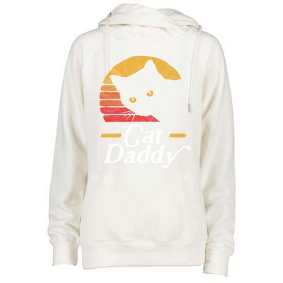 Cat Daddy Vintage Eighties Style Cat Retro Distressed Funny Gift Womens Funnel Neck Pullover Hood