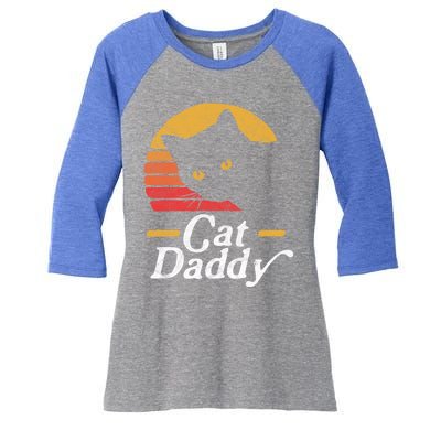 Cat Daddy Vintage Eighties Style Cat Retro Distressed Funny Gift Women's Tri-Blend 3/4-Sleeve Raglan Shirt