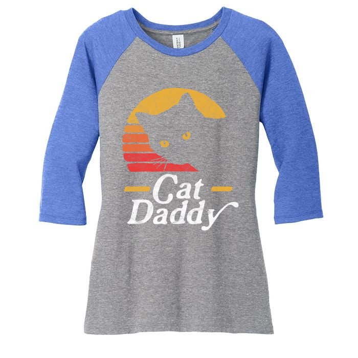 Cat Daddy Vintage Eighties Style Cat Retro Distressed Funny Gift Women's Tri-Blend 3/4-Sleeve Raglan Shirt