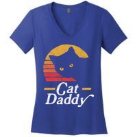 Cat Daddy Vintage Eighties Style Cat Retro Distressed Funny Gift Women's V-Neck T-Shirt