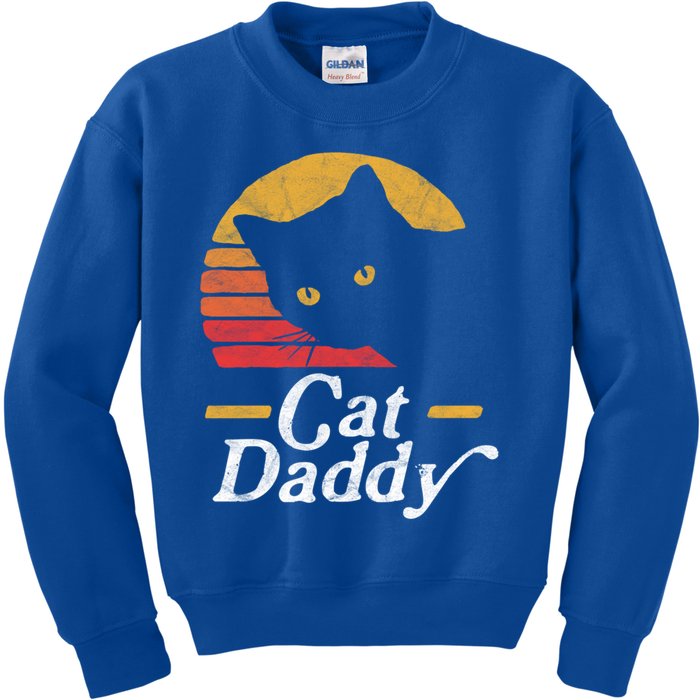 Cat Daddy Vintage Eighties Style Cat Retro Distressed Funny Gift Kids Sweatshirt