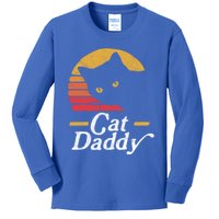 Cat Daddy Vintage Eighties Style Cat Retro Distressed Funny Gift Kids Long Sleeve Shirt