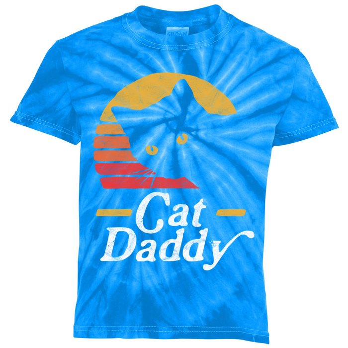 Cat Daddy Vintage Eighties Style Cat Retro Distressed Funny Gift Kids Tie-Dye T-Shirt