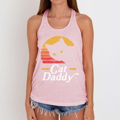 Cat Daddy Vintage Eighties Style Cat Retro Distressed Funny Gift Women's Knotted Racerback Tank