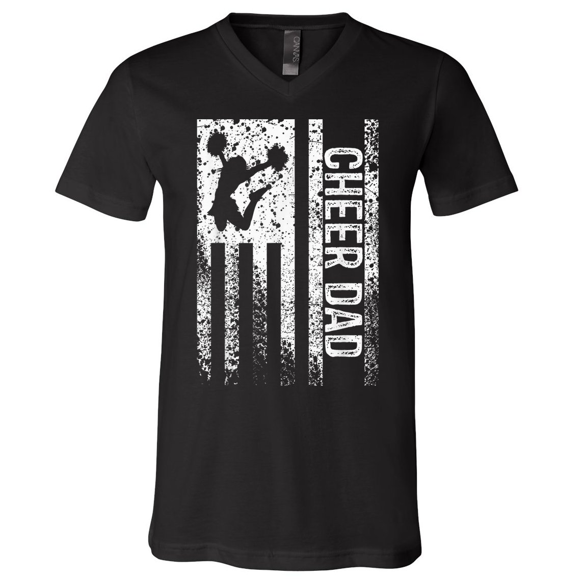  Cheer Dad Vintage American Flag Father Cheerleader Squad V-Neck T-Shirt