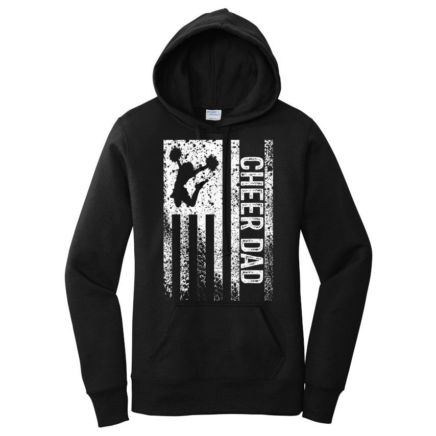  Cheer Dad Vintage American Flag Father Cheerleader Squad Women's Pullover Hoodie