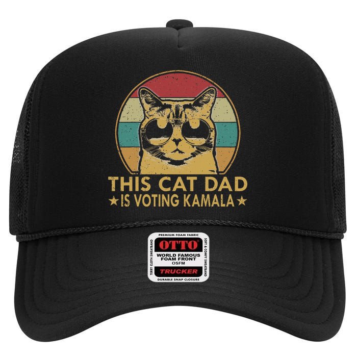 Cat Dad Voting For Kamalaharris President 2024 Vote Blue High Crown Mesh Back Trucker Hat