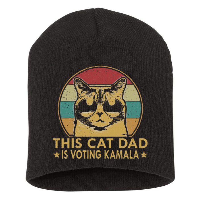 Cat Dad Voting For Kamalaharris President 2024 Vote Blue Short Acrylic Beanie