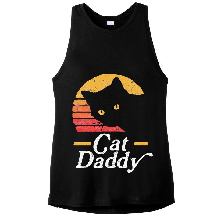 Cat Daddy Vintage Eighties Style Cat Retro Distressed Ladies PosiCharge Tri-Blend Wicking Tank