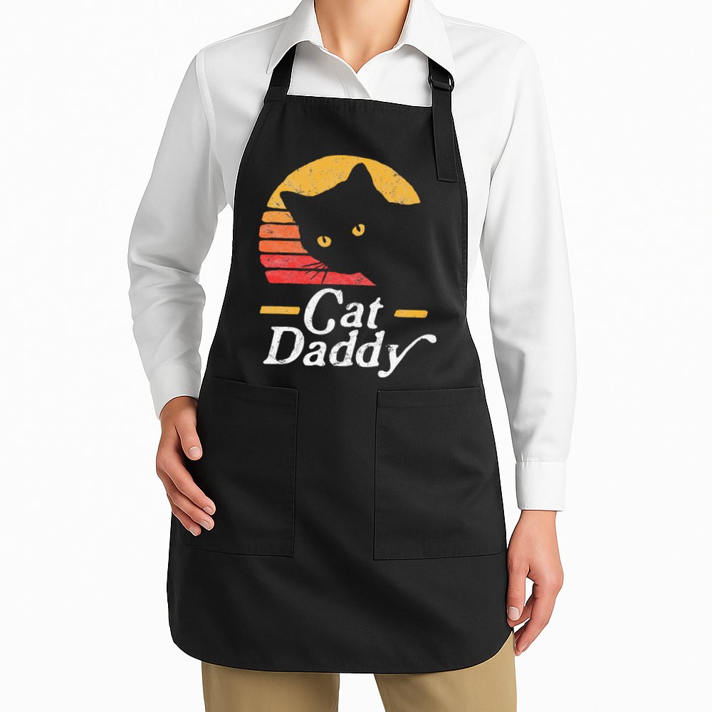 Cat Daddy Vintage Eighties Style Cat Retro Distressed Apron