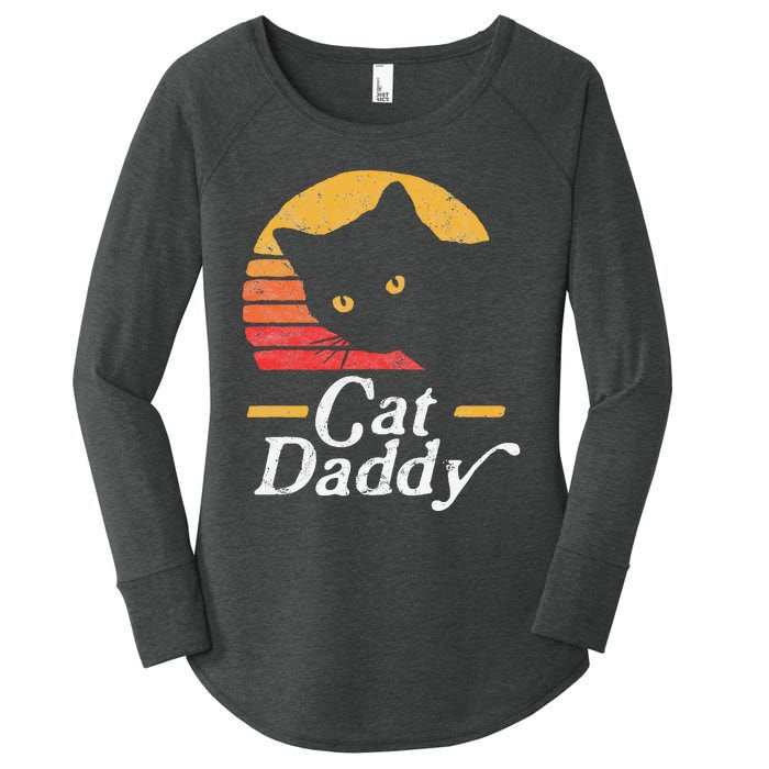 Cat Daddy Vintage Eighties Style Cat Retro Distressed Women's Perfect Tri Tunic Long Sleeve Shirt