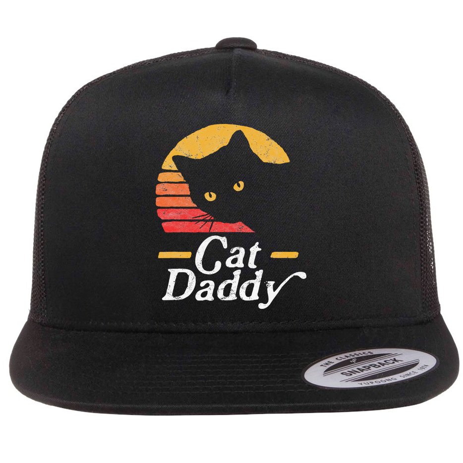 Cat Daddy Vintage Eighties Style Cat Retro Distressed Flat Bill Trucker Hat