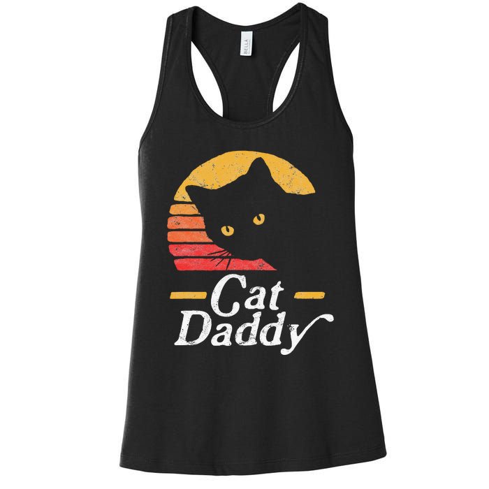 Cat Daddy Vintage Eighties Style Cat Retro Distressed Women's Racerback Tank