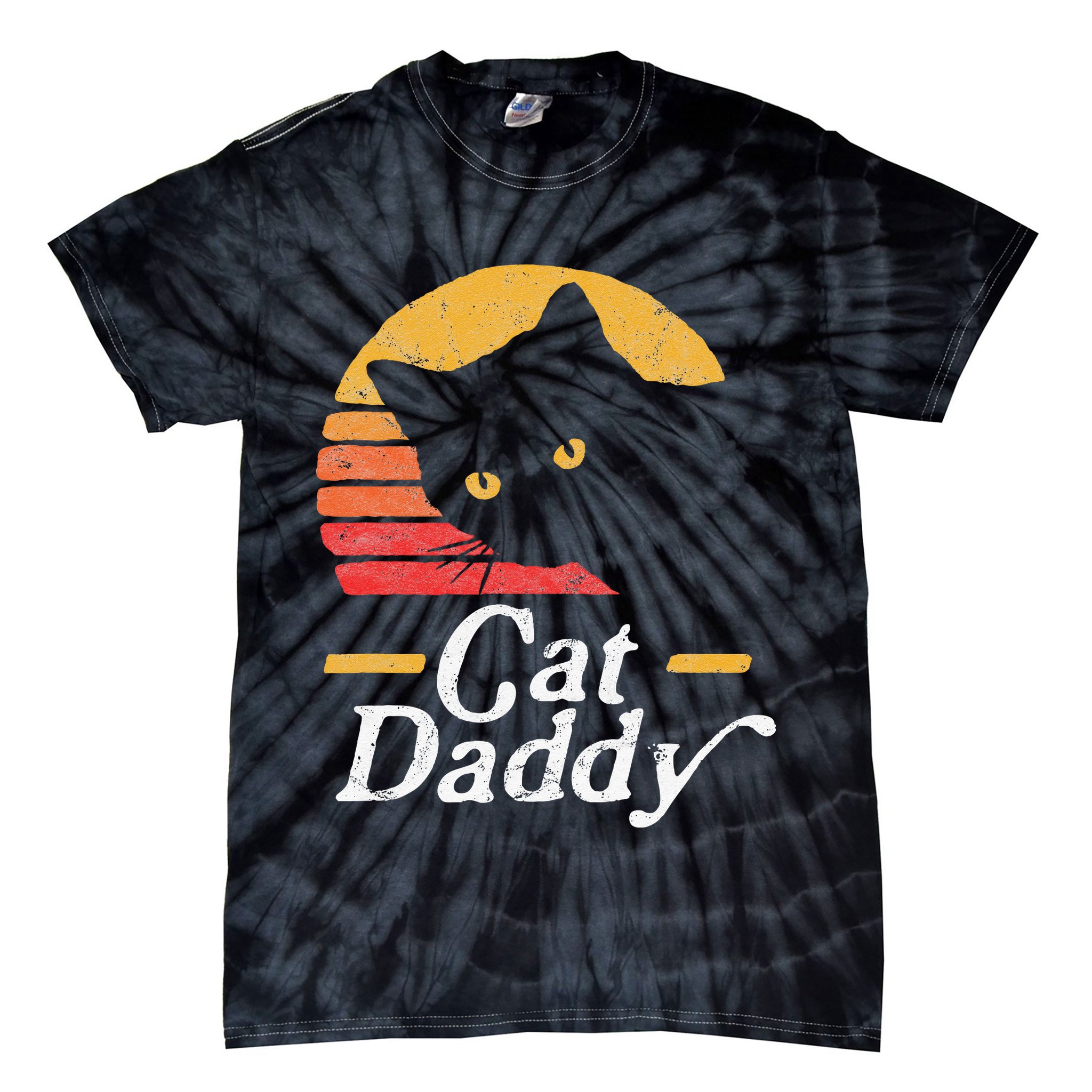 Cat Daddy Vintage Eighties Style Cat Retro Distressed Tie-Dye T-Shirt
