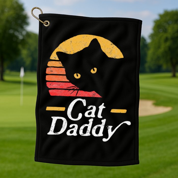 Cat Daddy Vintage Eighties Style Cat Retro Distressed Golf Towel