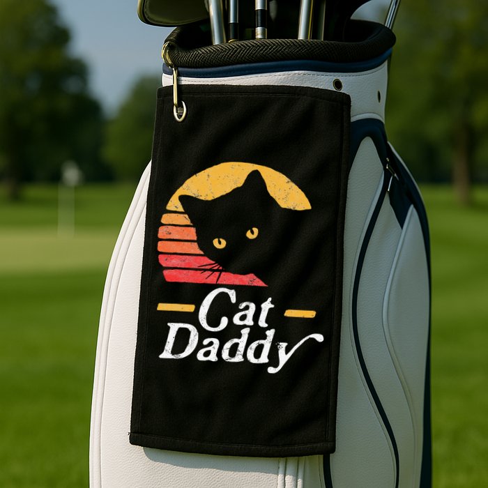 Cat Daddy Vintage Eighties Style Cat Retro Distressed Golf Towel