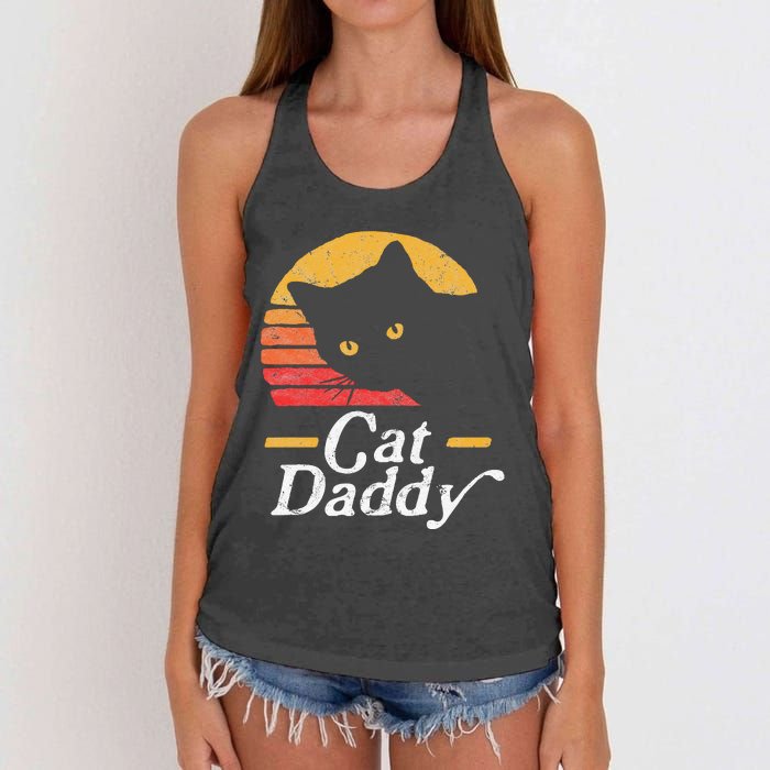 Cat Daddy Vintage Eighties Style Cat Retro Distressed Women's Knotted Racerback Tank