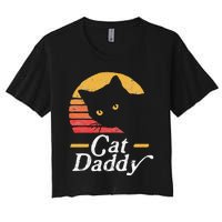 Cat Daddy Vintage Eighties Style Cat Retro Distressed Women's Crop Top Tee