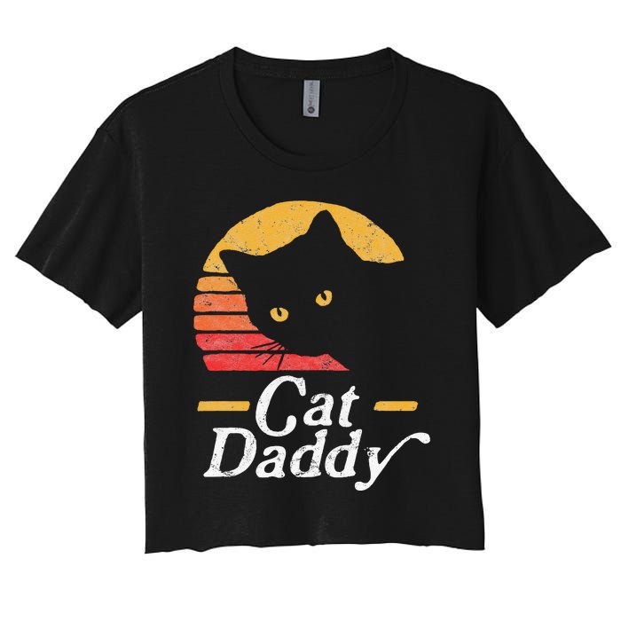 Cat Daddy Vintage Eighties Style Cat Retro Distressed Women's Crop Top Tee