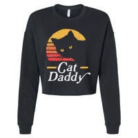 Cat Daddy Vintage Eighties Style Cat Retro Distressed Cropped Pullover Crew