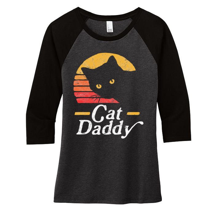 Cat Daddy Vintage Eighties Style Cat Retro Distressed Women's Tri-Blend 3/4-Sleeve Raglan Shirt