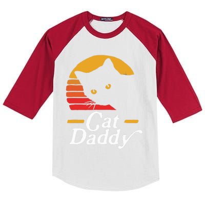 Cat Daddy Vintage Eighties Style Cat Retro Distressed Kids Colorblock Raglan Jersey