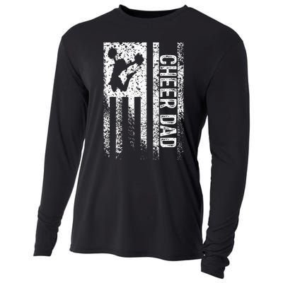 Cheer Dad Vintage American Flag Father Cheerleader Squad Cooling Performance Long Sleeve Crew