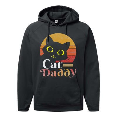 Cat Daddy Vintage Eighties Style Cat Retro Distressed Performance Fleece Hoodie