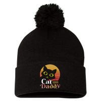 Cat Daddy Vintage Eighties Style Cat Retro Distressed Pom Pom 12in Knit Beanie