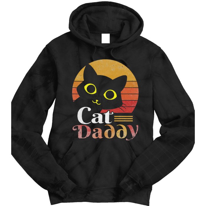 Cat Daddy Vintage Eighties Style Cat Retro Distressed Tie Dye Hoodie