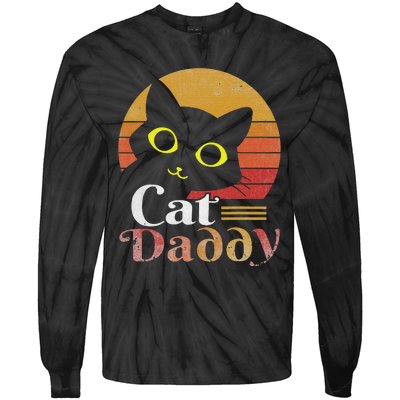 Cat Daddy Vintage Eighties Style Cat Retro Distressed Tie-Dye Long Sleeve Shirt