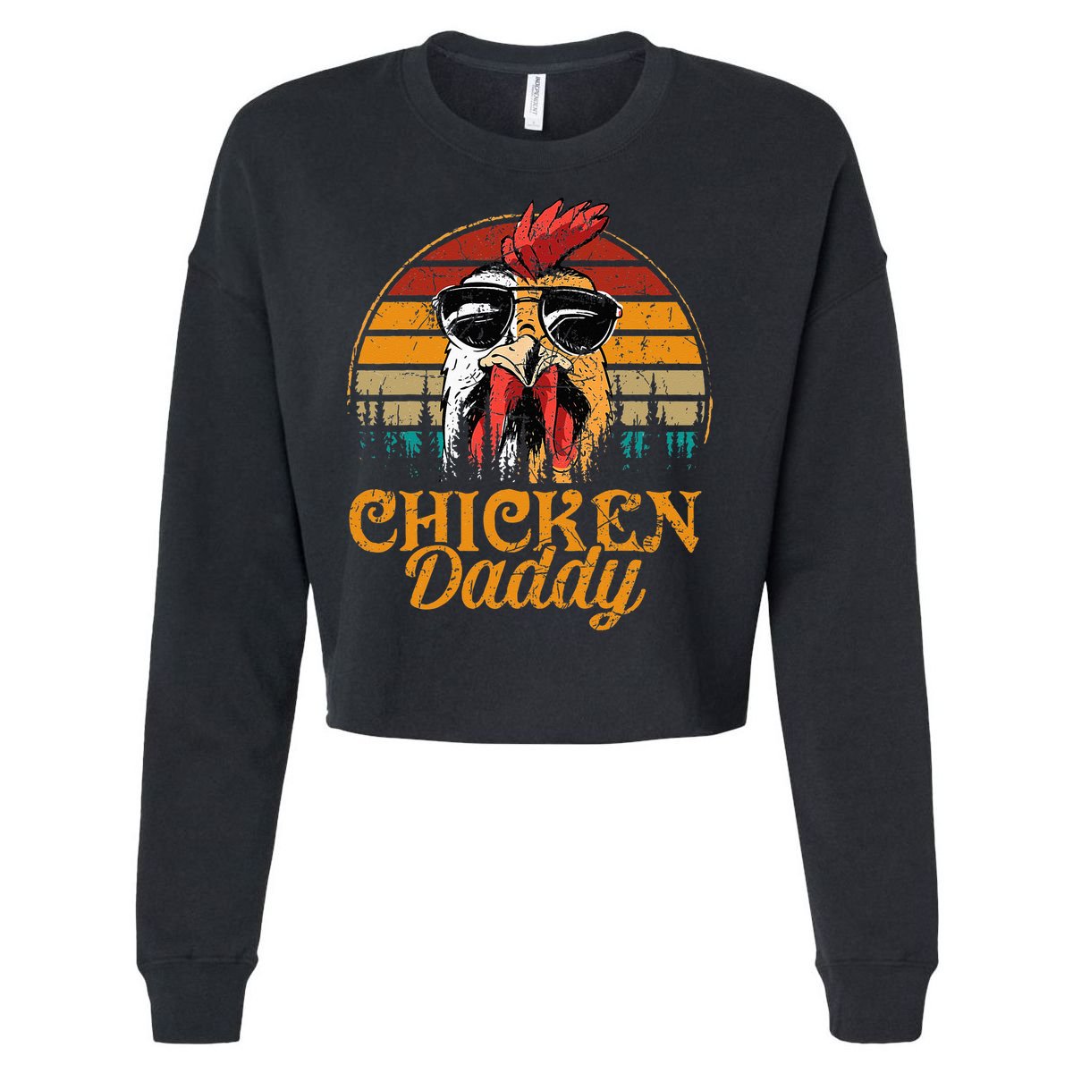 Chicken Daddy Vintage Poultry Farmer Funny Fathers Day Cropped Pullover Crew
