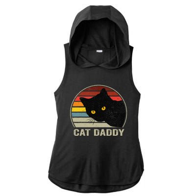 Cat Daddy Vintage Eighties Style Cat Retro Distressed Ladies PosiCharge Tri-Blend Wicking Draft Hoodie Tank