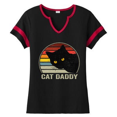 Cat Daddy Vintage Eighties Style Cat Retro Distressed Ladies Halftime Notch Neck Tee