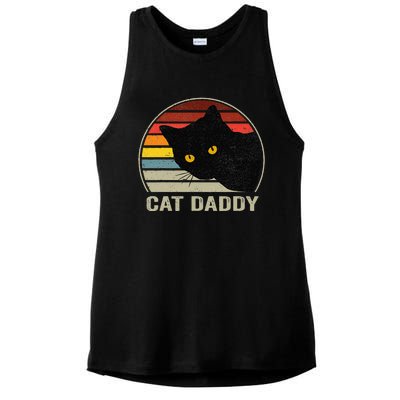 Cat Daddy Vintage Eighties Style Cat Retro Distressed Ladies PosiCharge Tri-Blend Wicking Tank