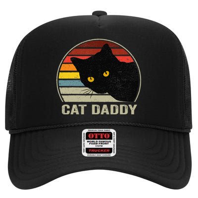 Cat Daddy Vintage Eighties Style Cat Retro Distressed High Crown Mesh Back Trucker Hat