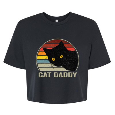 Cat Daddy Vintage Eighties Style Cat Retro Distressed Bella+Canvas Jersey Crop Tee