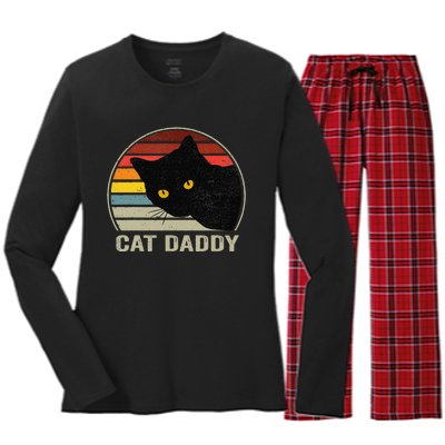 Cat Daddy Vintage Eighties Style Cat Retro Distressed Women's Long Sleeve Flannel Pajama Set 