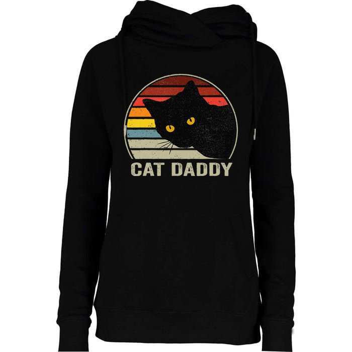 Cat Daddy Vintage Eighties Style Cat Retro Distressed Womens Funnel Neck Pullover Hood