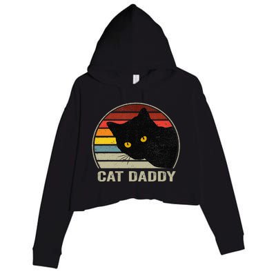 Cat Daddy Vintage Eighties Style Cat Retro Distressed Crop Fleece Hoodie