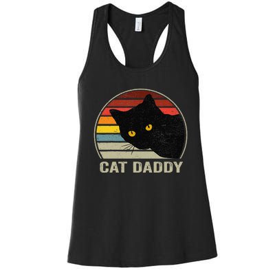 Cat Daddy Vintage Eighties Style Cat Retro Distressed Women's Racerback Tank