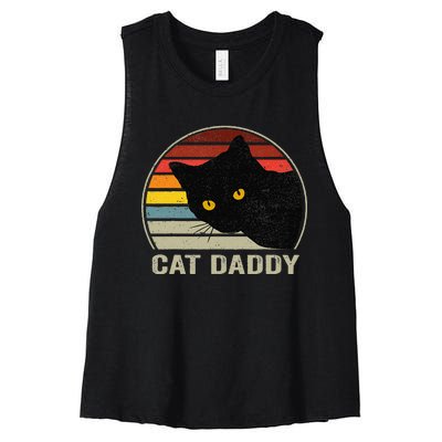 Cat Daddy Vintage Eighties Style Cat Retro Distressed Women's Racerback Cropped Tank