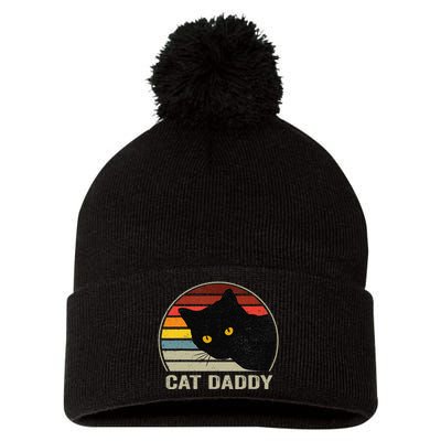 Cat Daddy Vintage Eighties Style Cat Retro Distressed Pom Pom 12in Knit Beanie