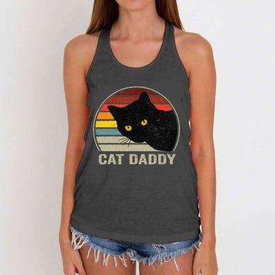 Cat Daddy Vintage Eighties Style Cat Retro Distressed Women's Knotted Racerback Tank