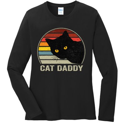 Cat Daddy Vintage Eighties Style Cat Retro Distressed Ladies Long Sleeve Shirt