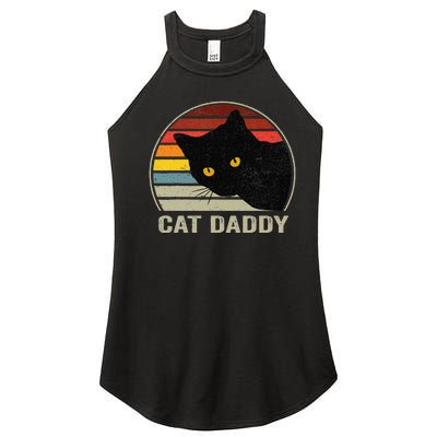 Cat Daddy Vintage Eighties Style Cat Retro Distressed Women's Perfect Tri Rocker Tank